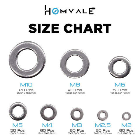 304 Stainless Steel Flat Washers Set Homvale