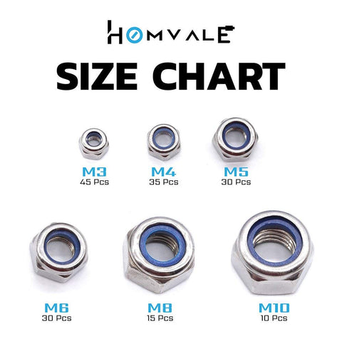 304 Stainless Steel Nylon Insert Lock Nut Assortment Set