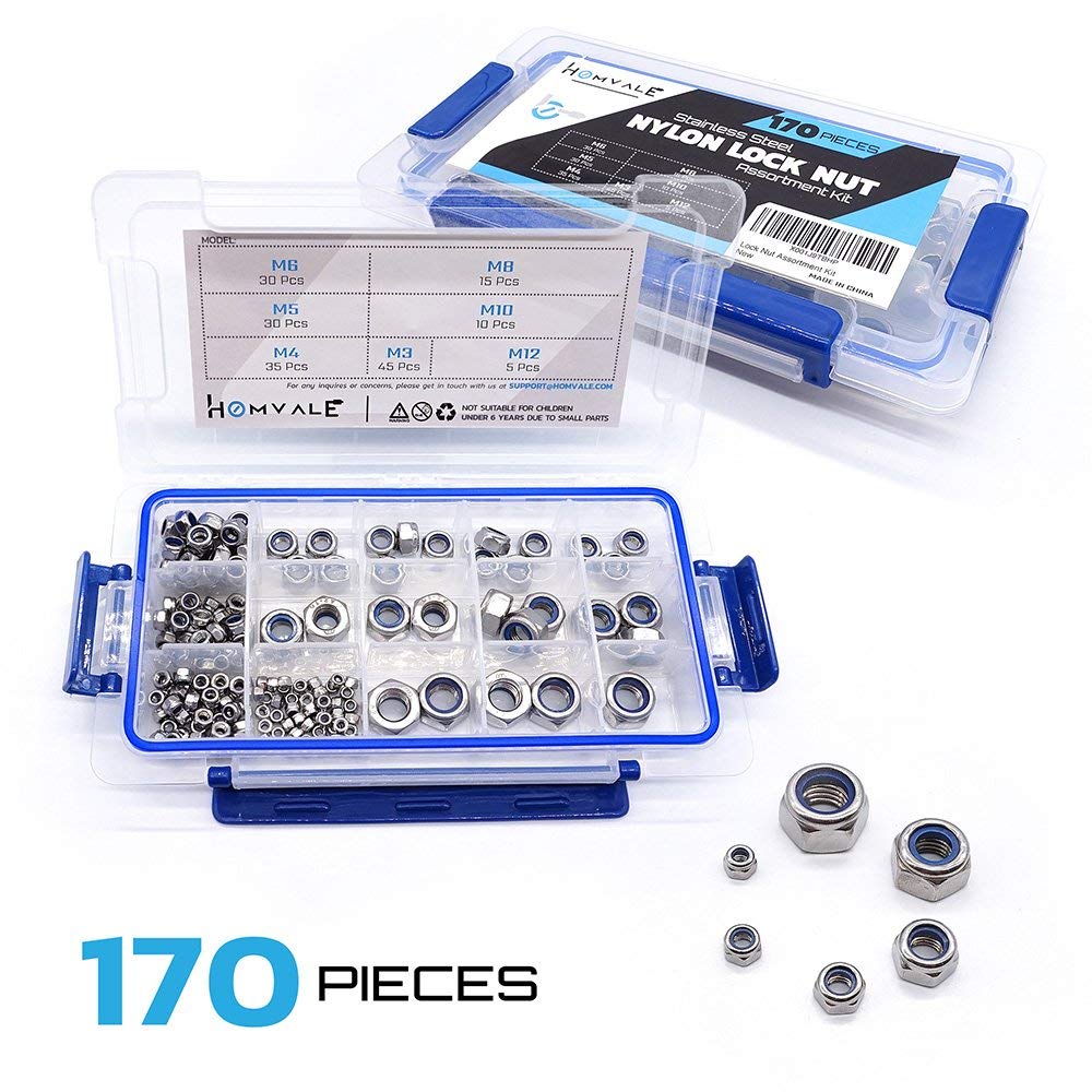 135pcs Lock Nuts Stainless Steel Hex Nuts Assorted Nylon Insert Hex Nut Set, 8 Sizes Self 135pcs Lock Nuts Stainless Steel Hex Nuts Assorted Nylon Insert Hex Nut Set, 8 Sizes Self