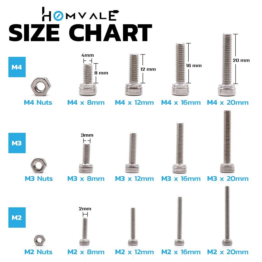 304 Stainless Steel Screw and Nut Assortment Set Kit Hex