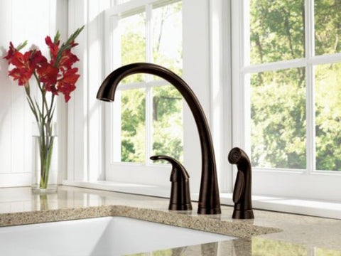 Delta 4380-RB-DST Pilar Single-Handle Widespread Kitchen Faucet with Matching Side Sprayer, Venetian Bronze
