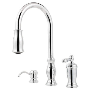 Pfister GT526TMC Hanover Separate 1-Handle Pull-Down Kitchen Faucet with Soap Dispenser in Chrome